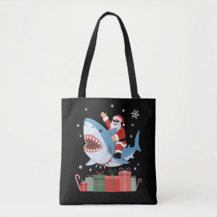 Tomte ridande haj jul pyjamas söt ocean tygkasse