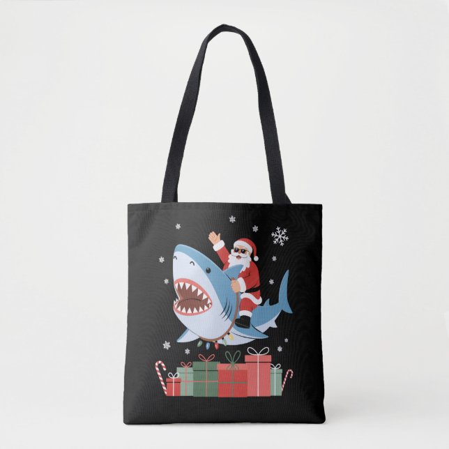 Tomte ridande haj jul pyjamas söt ocean  tygkasse (Framsida)