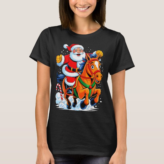 Tomte ridande häst rolig equestrian jul t shirt (Framsida)