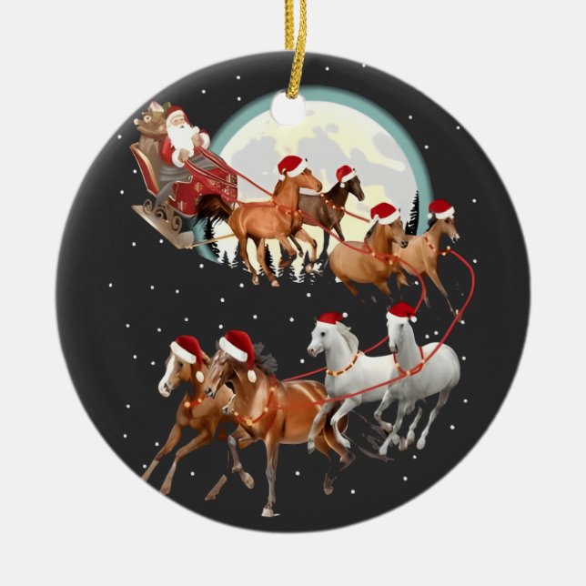 Tomte ridande hästar Häst släde Ridsport  Julgransprydnad Keramik (Framsidan)