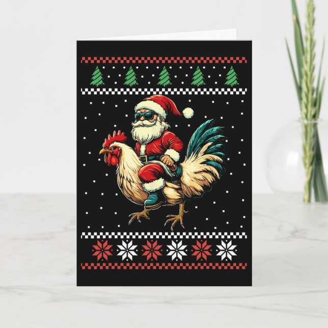Tomte ridande kyckling ful jultröja bonde kort (Framsida)