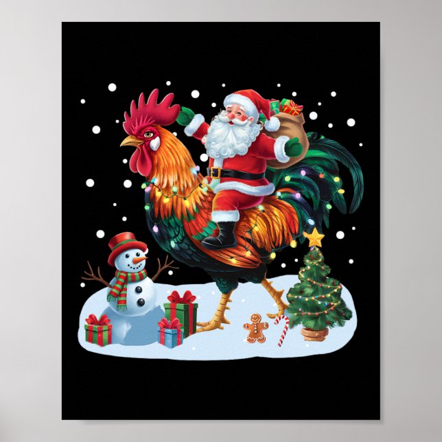 Tomte Ridande Kyckling Roliga Julbelysningar Kyckl Poster (Framsidan)