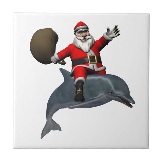Tomte ridande på delfin kakelplatta (Framsidan)