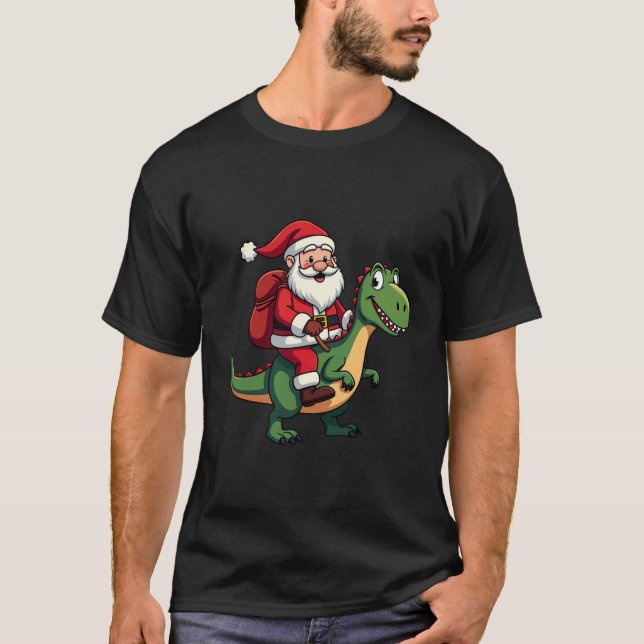 Tomte ridande på en dinosaurie bästa julpresenten t shirt (Framsida)