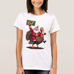 🎅🦃 Tomte Ridande på en Kalkon med Nummer 67 Roli T Shirt