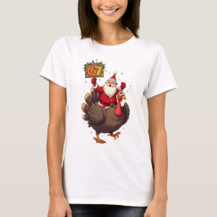🎅🦃 Tomte Ridande på en Kalkon med Nummer 67 Roli T Shirt