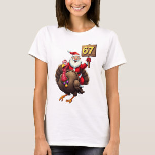 🎅🦃 Tomte Ridande på en Kalkon med Nummer 67 Roli T Shirt