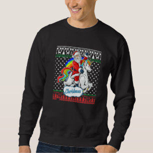 Tomte ridande på enhörning ful jultröja lång ärmad tröja