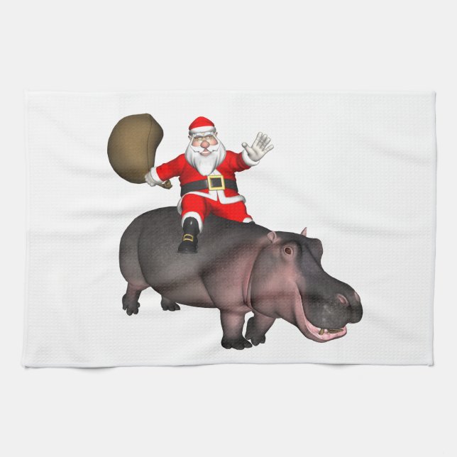 Tomte ridande på flodhäst kökshandduk (Horisontell)