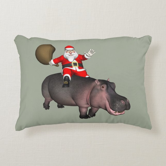 Tomte ridande på flodhäst prydnadskudde (Framsidan)
