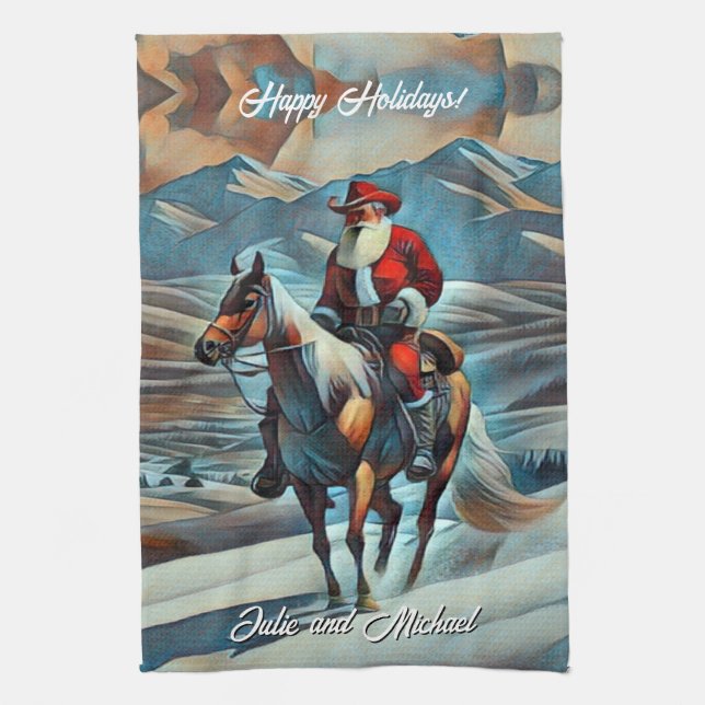 Tomte ridande på häst jul kökshandduk (Vertikal)
