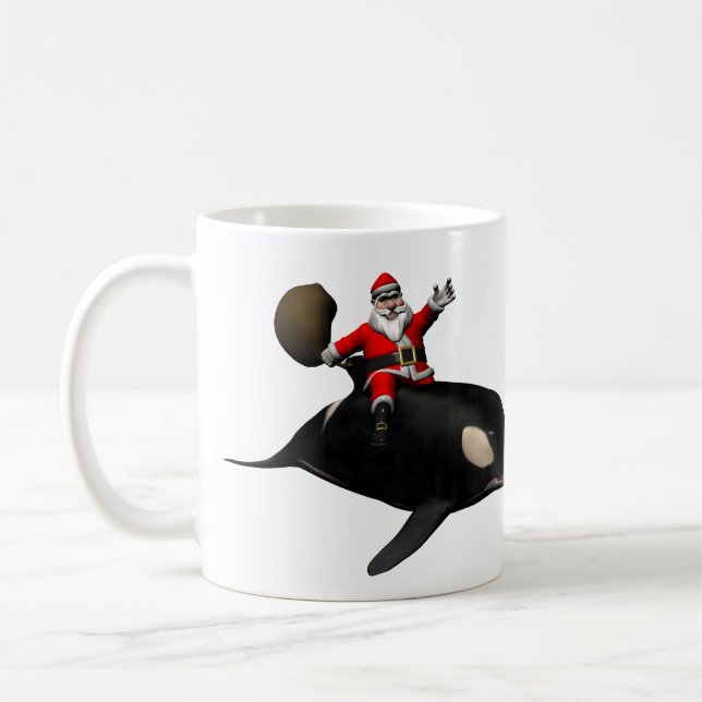 Tomte ridande på späckhuggare kaffemugg (Vänster)