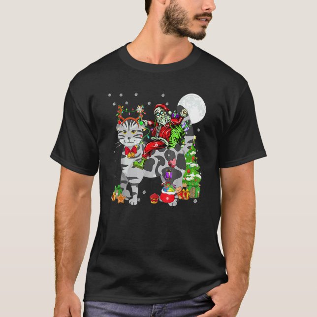 Tomte ridande ren brittisk katt jul  t shirt (Framsida)