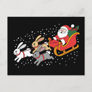 Tomte ridande släde kanin jul Xmas familj Helg Vykort