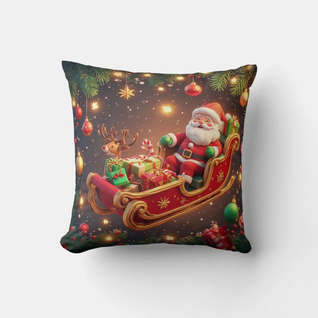 Tomte ridande släde med en ren kudde (Framsida)