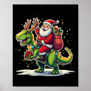 Tomte Ridning Dinosaurie T Rex Hjort Julbelysning Poster