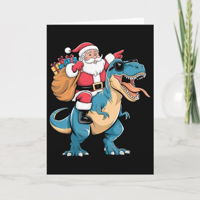 Tomte Ridning Dinosaurie T Rex Jul Pojkar Män Tjej Kort (Framsida)