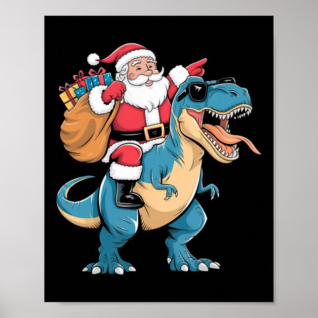 Tomte Ridning Dinosaurie T Rex Jul Pojkar Män Tjej Poster (Framsidan)