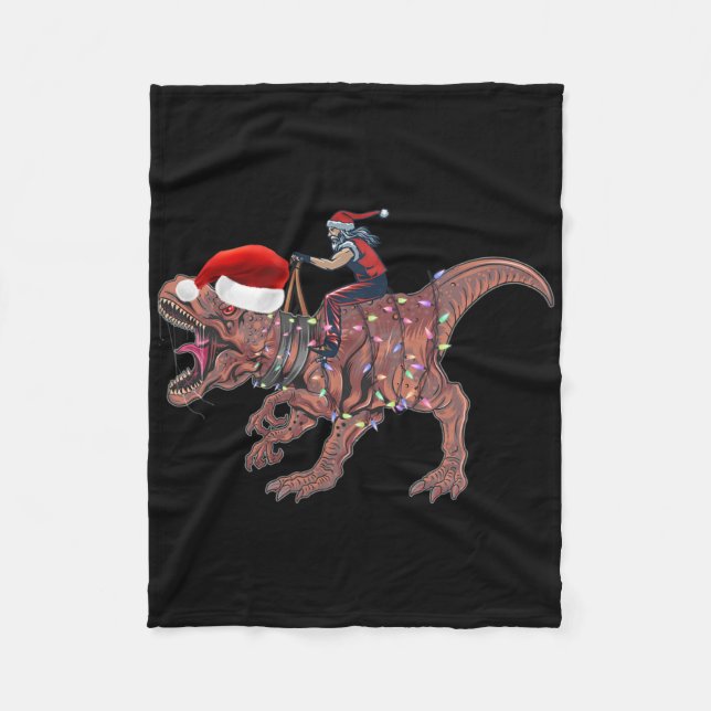 Tomte Ridning Dinosaurie T Rex Jul Pojkar Män Xma Fleecefilt (Framsidan)