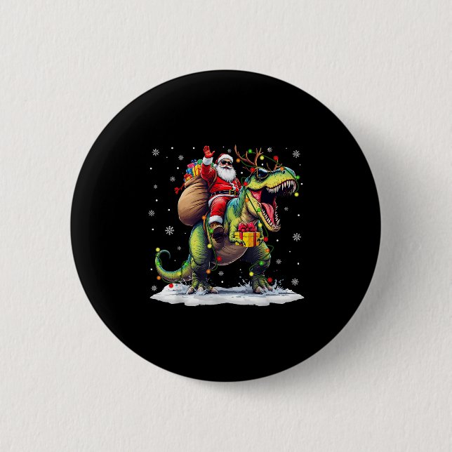 Tomte Ridning Dinosaurie T Rex Jul Pojkar Män Xma Knapp (Framsida)