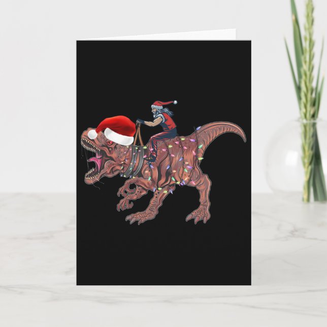 Tomte Ridning Dinosaurie T Rex Jul Pojkar Män Xma Kort (Framsida)