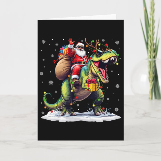 Tomte Ridning Dinosaurie T Rex Jul Pojkar Män Xma Kort (Framsida)