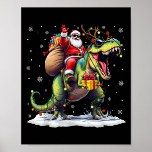 Tomte Ridning Dinosaurie T Rex Jul Pojkar Män Xma Poster