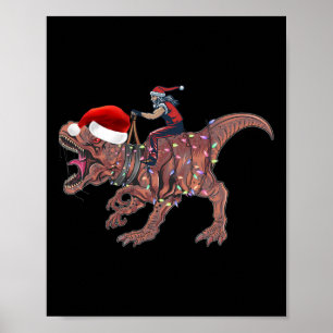 Tomte Ridning Dinosaurie T Rex Jul Pojkar Män Xma Poster