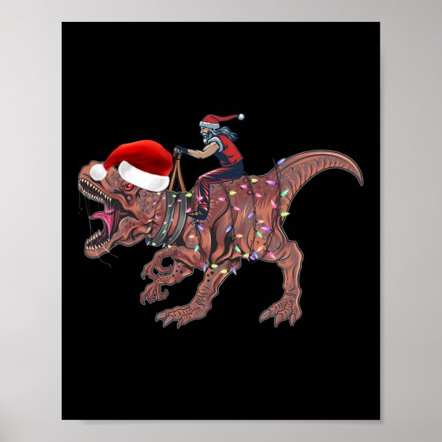 Tomte Ridning Dinosaurie T Rex Jul Pojkar Män Xma Poster (Framsidan)