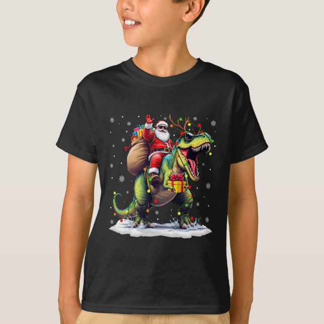 Tomte Ridning Dinosaurie T Rex Jul Pojkar Män Xma Shirt (Framsida)