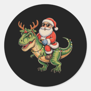 Tomte Ridning Dinosaurie T Rex Jul Retro Xmas Runt Klistermärke