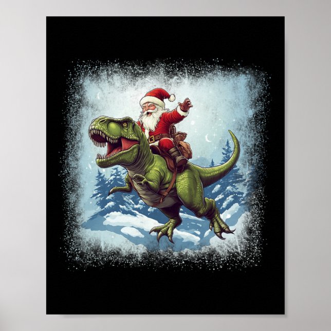 Tomte Ridning En Dinosaurie T-Rex Rolig Jul  Poster (Framsidan)