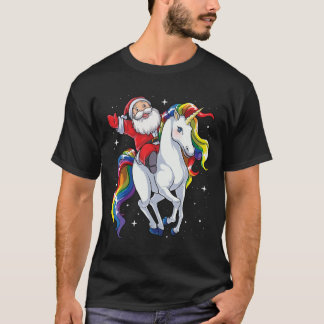 Tomte Ridning Enhörning Julklappar Regnbåge Rymden T Shirt