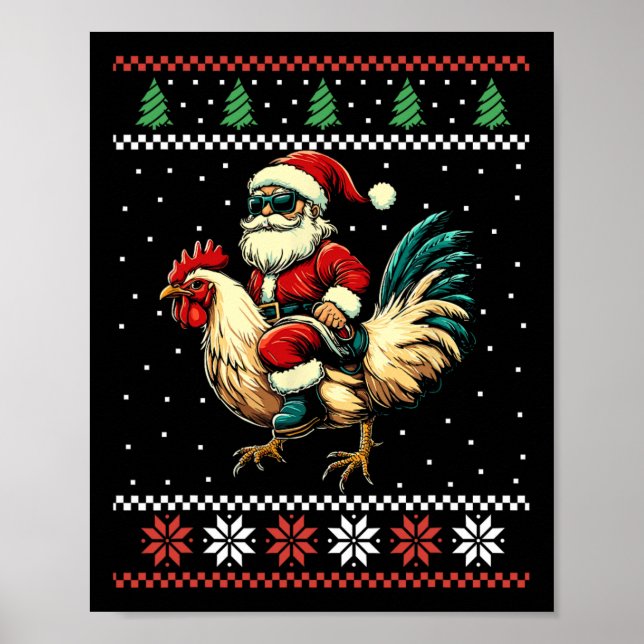 Tomte Ridning Kyckling Fula Jultröja Bonde Poster (Framsidan)