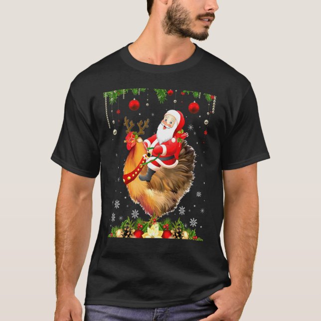 Tomte Ridning Kyckling Jul Tomte Kyckling Lo T Shirt (Framsida)