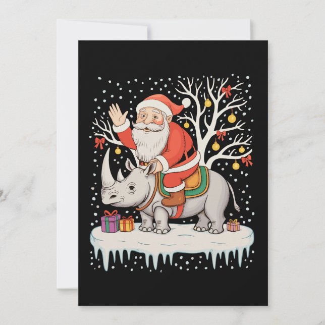 Tomte Ridning Noshörning Snö Julbelysning Xmas Inbjudningar (Framsida)