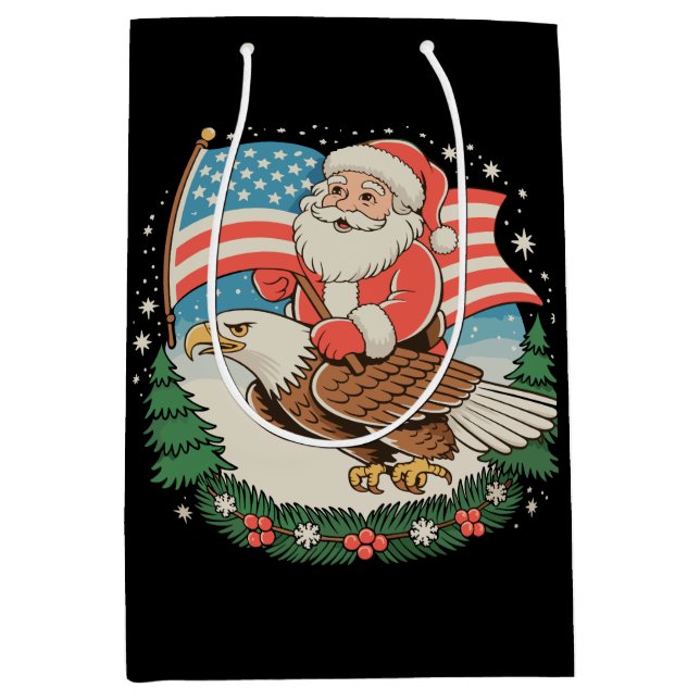 Tomte Ridning Örn USA Flagga Jul Xmas Högtid (Framsidan)