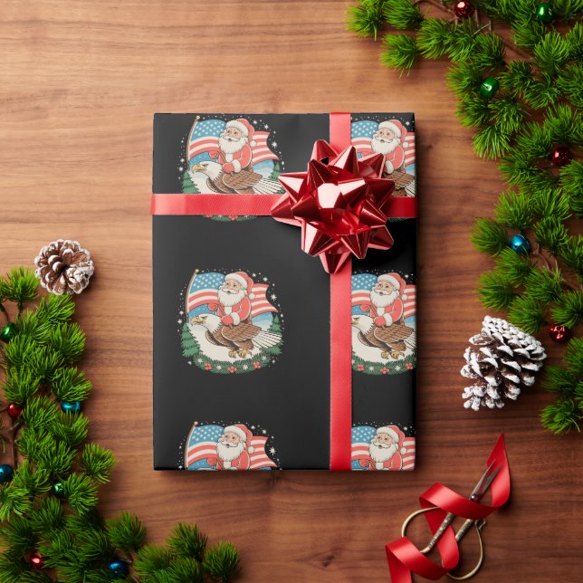 Tomte Ridning Örn USA Flagga Jul Xmas Högtid Presentpapper (Julgåva)