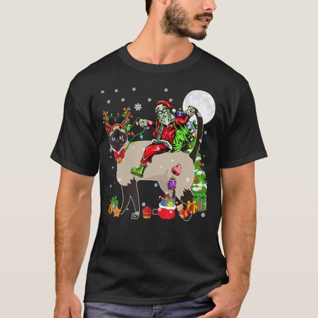 Tomte Ridning Ren Siamese Katt Julgran L T Shirt (Framsida)