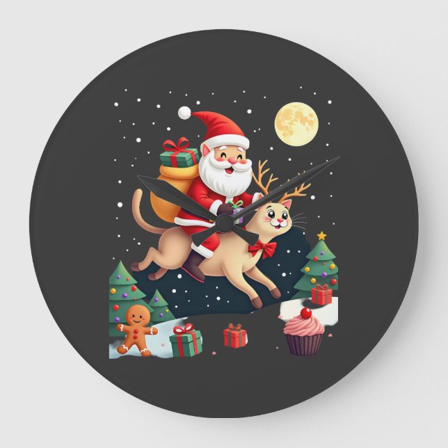 Tomte Ridning Ren Siamkattt Träd Jul L Stor Klocka (Framsida)