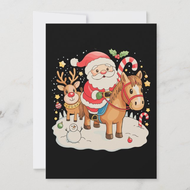Tomte ridning söt julhäst jul jultid julkort (Framsida)