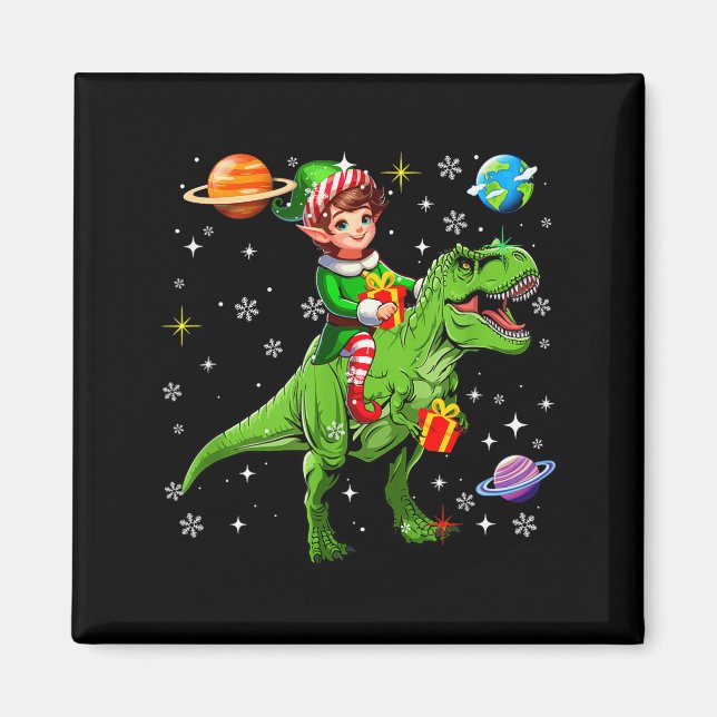 Tomte Ridning T-Rex Färgglada Julaskar Rymd Planet Magnet (Framsidan)