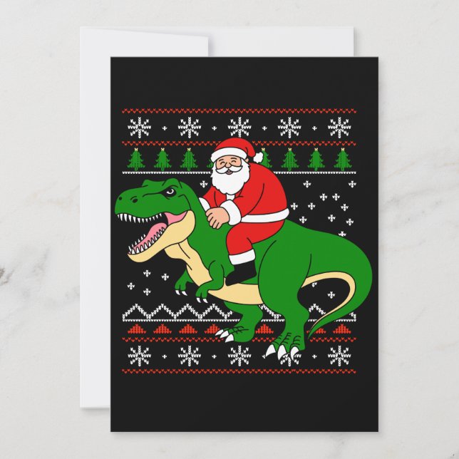 Tomte Ridning T Rex Jul Dinosaur Ful Jul Inbjudningar (Framsida)