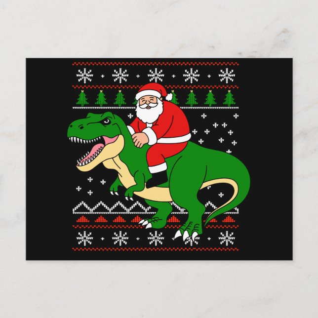 Tomte Ridning T Rex Jul Dinosaurium Fult Jul Helg Vykort (Framsida)