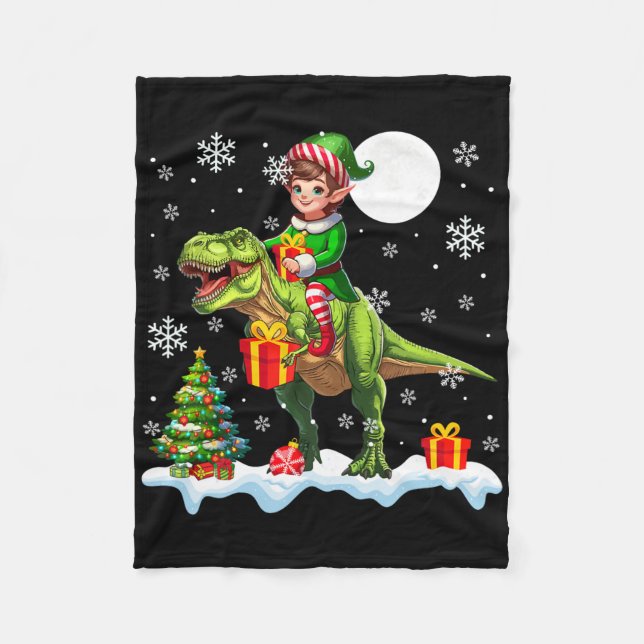 Tomte Ridning T-Rex Julgran Färgglada Ljus Lo Fleecefilt (Framsidan)