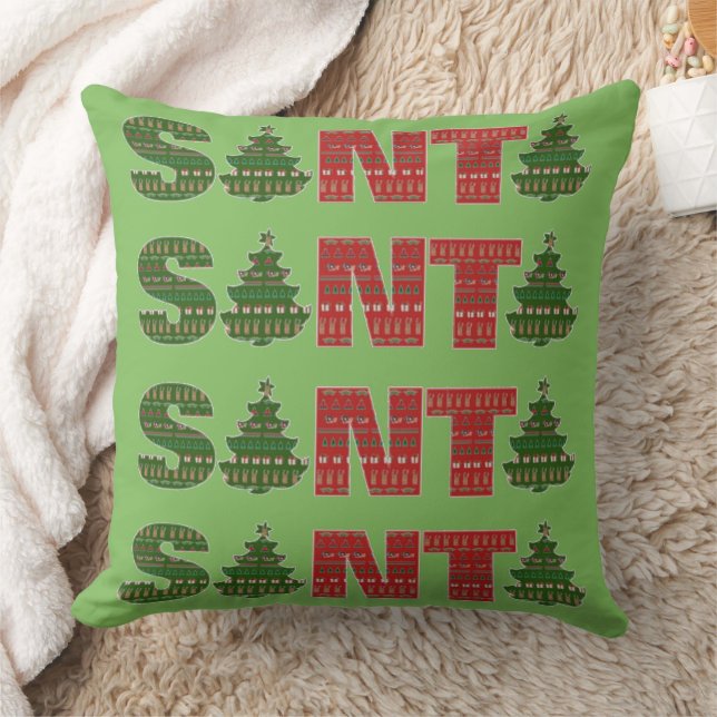 Tomte Röda Gröna Julgranar Kudde (Filt)