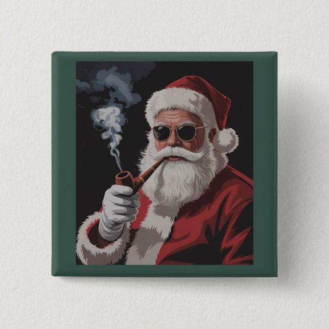 Tomte Rökande Party Rolig Jul Högtid  Knapp (Framsida)