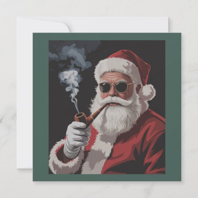 Tomte Rökande Party Rolig Jul Semester  Julkort (Framsida)