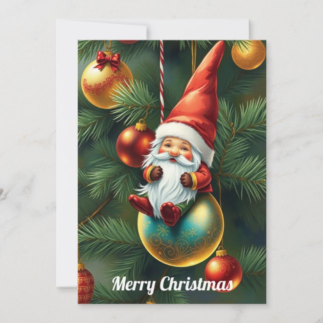 Tomte Rolig Trendig Nyckfull Fantasi Ingen Foto Julkort (Framsida)