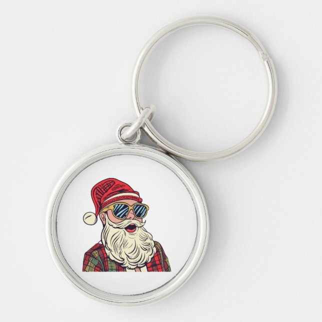 Tomte - Roligt Rund Silverfärgad Nyckelring (Framsidan)